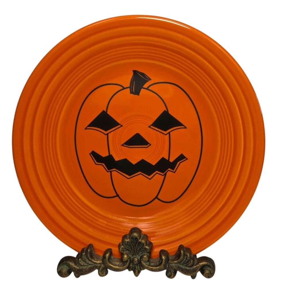 Fiesta Spooky Pumpkin 9" Luncheon Plate Poppy Orange Fiestaware Halloween